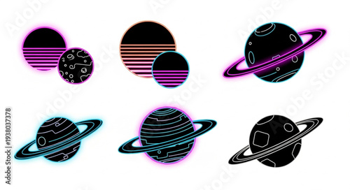 Retro Futuristic Planets and Celestial Bodies Collection.