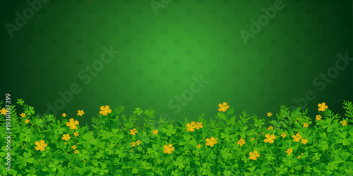 A vibrant spring meadow landscape with green grass and daisy flowers under a sunny sky featuring butterflies and floral nature design elements in a seasonal vector illustration