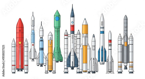 Collection of various rockets and spacecraft designs.