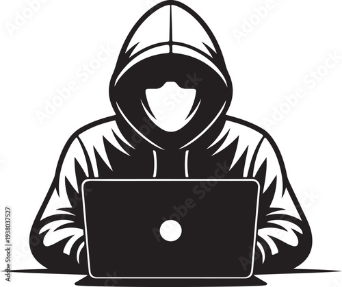 Computer hacker with laptop icon