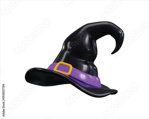 Witch hat with gold buckle icon 3d render concept of cartoon witch hat traditional costume icon vector illustration