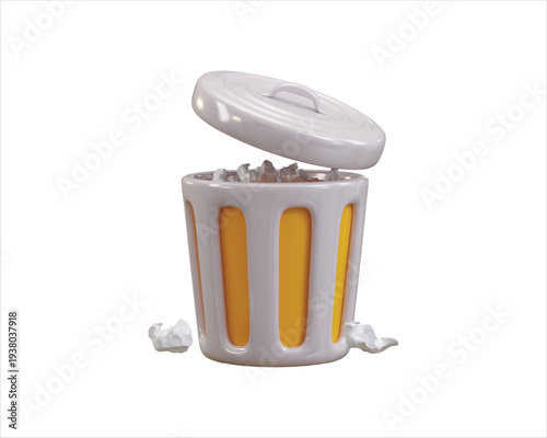 Wastebasket with crumpled paper icon 3d render concept of Trash Can and Papers crumpled in street icon vector illustration