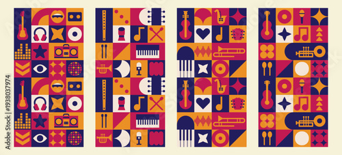 Music story abstract and fest geometric pattern with background poster festival.