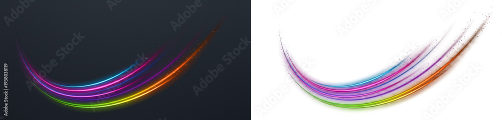 Obraz premium Light effect Overlay neon glowing abstract wave bright nebulous curved swept PNG transparent background