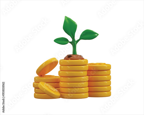 Money tree plant with dollar coin icon 3d render concept of business profit investment finance education earning income business development finance growth icon vector illustration 