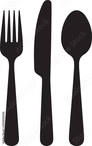 Cutlery silhouettes. Fork spoon knife black icon set. Black silverware sign. Vector utensil illustration restaurant symbols or label like concept cooking food