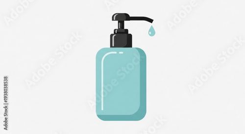 Teal hand sanitizer bottle with black pump dispenser on white background