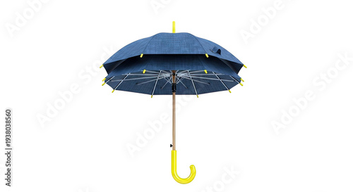 Open Blue Umbrella with Yellow Handle and Tips
