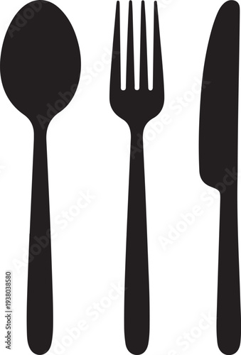 Dining silverware flat icon with spoon, knife and fork