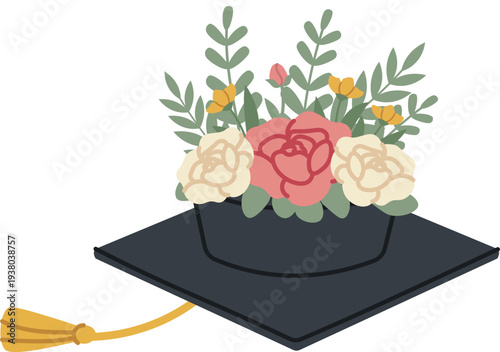 Graduation Cap With Floral Bouquet
