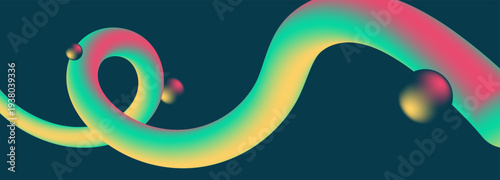 Abstract 3D Fluid Wave with Gradient Colors and Spheres.
