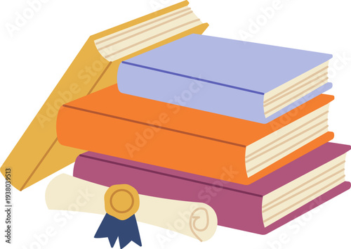 Book Stack With Diploma Cartoon