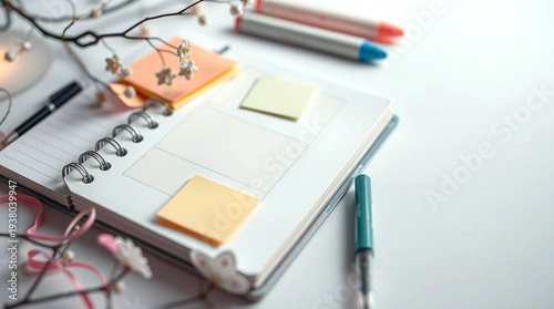 Planner, pens, markers, spring decorations