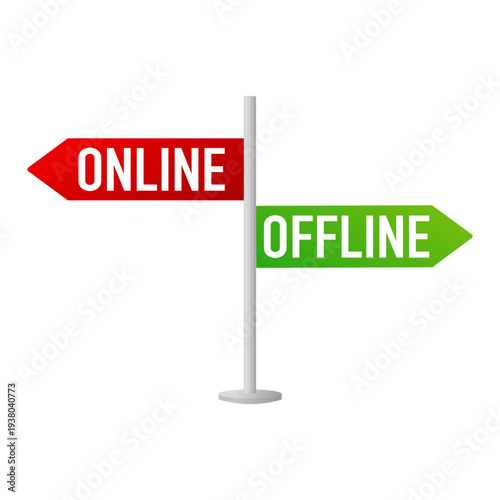 Online vs Offline Direction Sign Concept, Digital and Real World Choice Vector Illustration