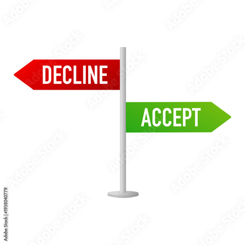 Accept or Decline Decision Signpost Flat Vector Illustration