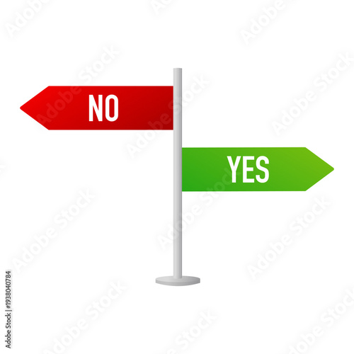 Yes or No Choice Direction Signpost Flat Vector Illustration