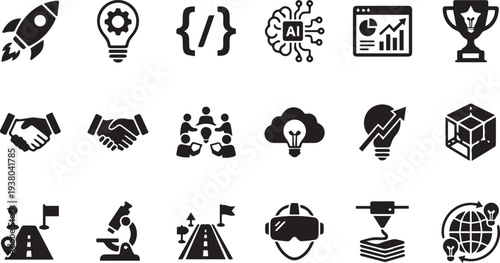 Modern Business Technology and Innovation Icon Set Vector
