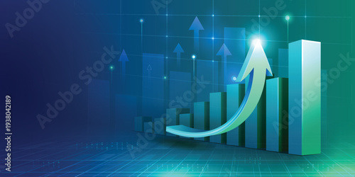 business financial growth concept 3d arrow growing up volume bar abstract digital technology background