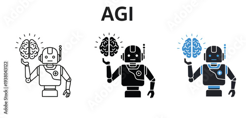 Illustration showing evolution of artificial intelligence robots with humanlike brain icons