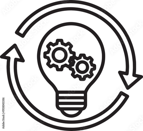 Light bulb with gears and circular arrows