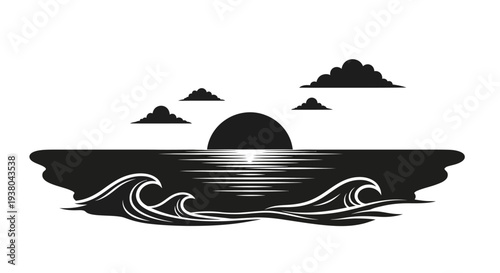 Black and white ocean wave design.