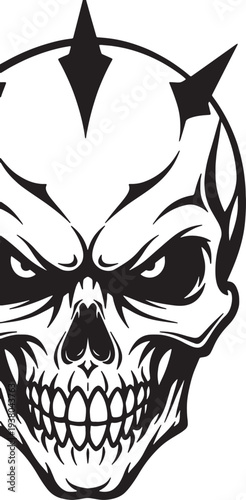Menacing skull with sharp teeth and spikes