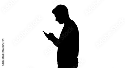 Man Looking at Mobile Phone Silhouette.