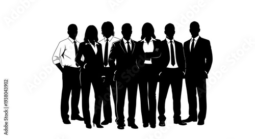 Silhouettes of business people standing together.