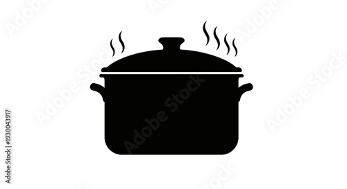 Black pot with lid and steam.