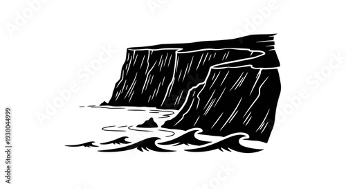 Cliff face with crashing waves.