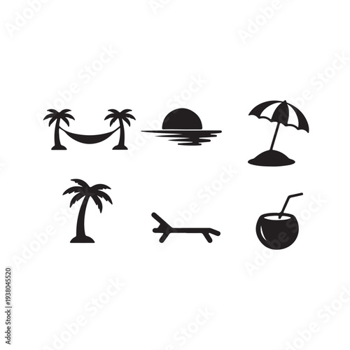 Summer Vacation Beach Icons Set