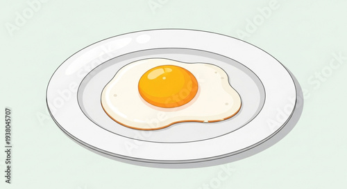 Fried egg on a white plate sunny side up breakfast food morning meal simple illustration minimalistic design food art culinary plate egg yolk