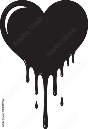 Dripping black heart symbol on white background