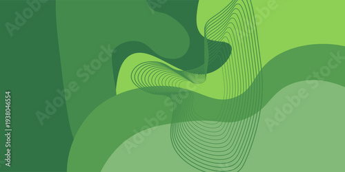 Abstract fluid design with flowing shapes and smooth transitions in a green color palette