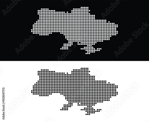 Ukraine Map Dotted Pixel Pattern Vector Illustration Dark and Light Background
