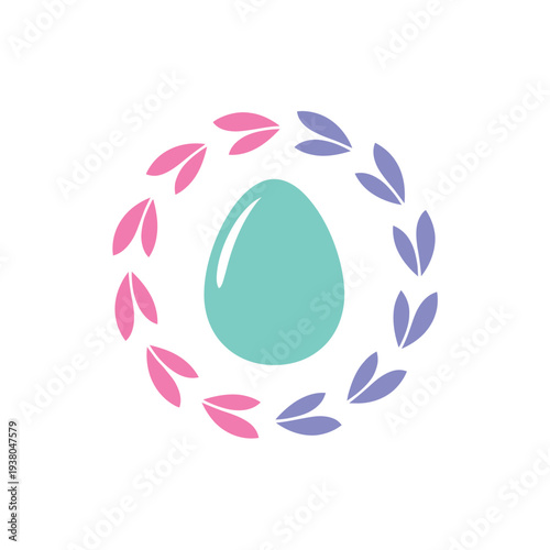 Easter sunday egg decoration with floral wreath on white background