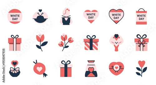White day celebration icons hearts gifts flowers and shopping bag vector