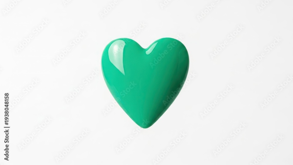 Obraz premium Glossy, emerald-green heart shape centered on a bright white background