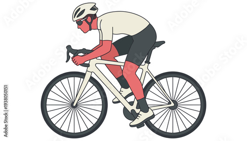 A cyclist in racing gear with a helmet and sunglasses is depicted in profile leaning forward over a modern bicycle emphasizing a dynamic and focused athletic pose cycling