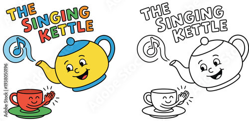 The Singing Kettle Cheerful Teapot and Cup with Musical Notes