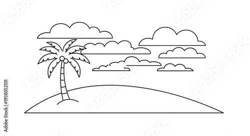 Palm tree on small island landscape.