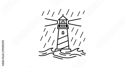 Lighthouse standing tall in stormy weather.