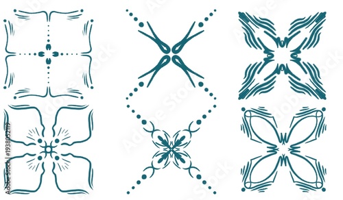 Teal Decorative Ornamental Tile Design Set