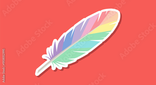 Rainbow Feather Vector Illustration Sticker - Artistic and Colorful Design
