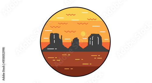 Three Rock Formations at Sunset Horizon.