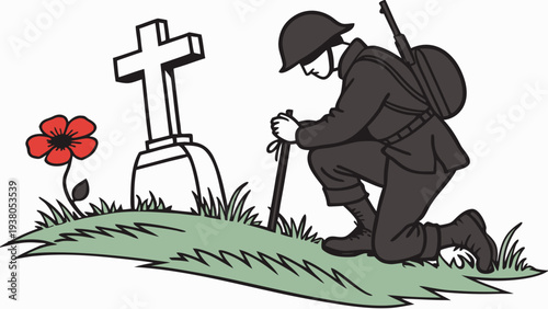 Soldier Kneeling at Grave