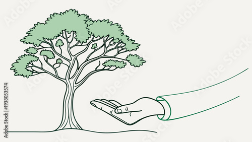 Illustration of a Hand Supporting a Tree