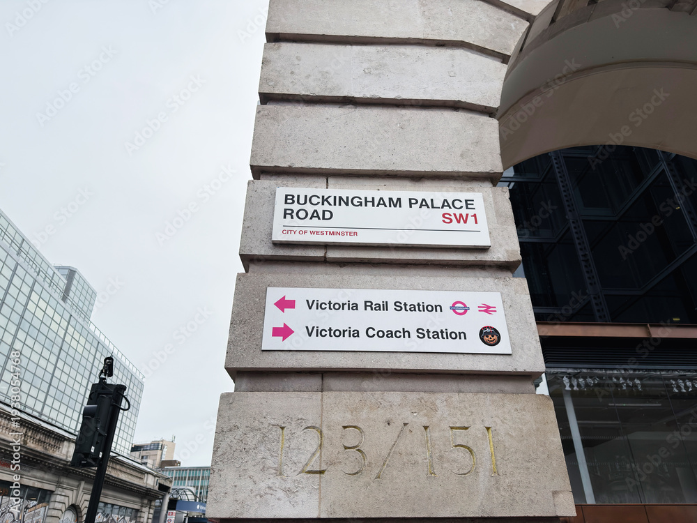 Naklejka premium London street signs at Buckingham Palace Road near Victoria Rail and Coach Stations