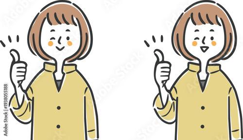 グッドサインをする女性　上半身　ベクター