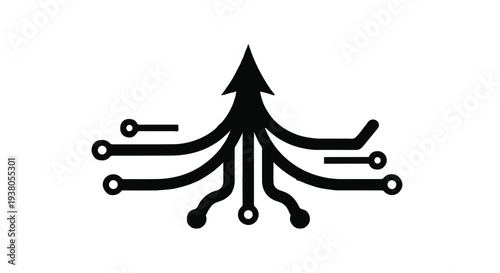 Black circuit board illustration with upward arrow